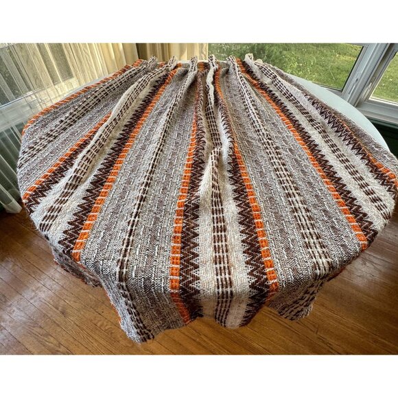 Vintage 70s pleated curtain, brown, beige, orange stripes, single panel - Picture 1 of 9